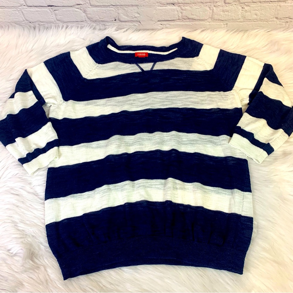 👻3/$15 Last Chance Sale!👻 Izod Navy and White Light Weight Sleeve Sweater Large - Picture 3 of 9